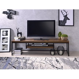 TREATLIFE HOME TV Stand Oak Finish with Black Metal Frame, Modern Stylish Design for 50-inch Flat Screen, Compact Storage Solution