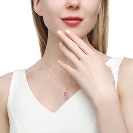 DESIMTION - Collar con Colgante de Plata de Ley 925, diseño de corazón y Rosa