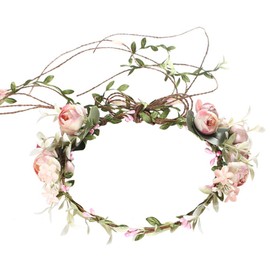 YAXAMING Halloween Rose Flower Headband Floral Leaf Crown Hair Hoops Bands Leaves Wreath Headpiece Hairband Women Xmas Holiday Festival Parade Wedding Cosplay Dress Up Birthday Party Accessories Pink