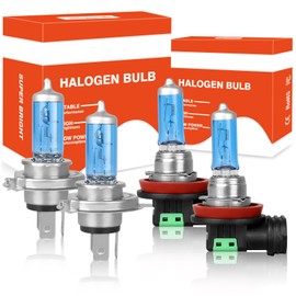 HMCYCI Fit For Ford Transit (2007-2013) High Performance Halogen Headlight Bulbs: 9003/H4 High/Low Beam & H11 Fog light Combo, 5000K Super Bright White Light, Plug and Play, Pack of 4