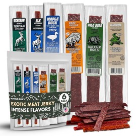 Buffalo Bob's Wild Game Exotic Snacks (6 Pack) | Beef Jerky Gift Set | Meat Gifts for Men | Variety Sampler Pack for Dad | Bison Jerky Exotic | Snack Baskets for Men | Flavor Pack