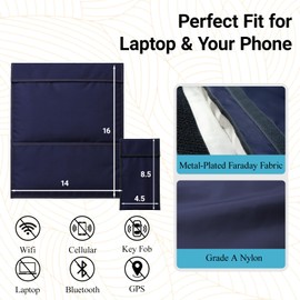 Faraday Bags 2 Pack,Signal Blocking Pouch for Laptop (16‘’x14), Phone(8.5"x4.5") EMP Protection & Anti-Tracking, RFID Shielding Faraday Cage