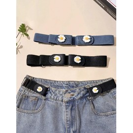 SHENHE Kid's No Buckle Stretch Belt for Boys Girls Elastic Waist Invisible Press Buckle Belt for Jeans Pants Flower Black One-Size