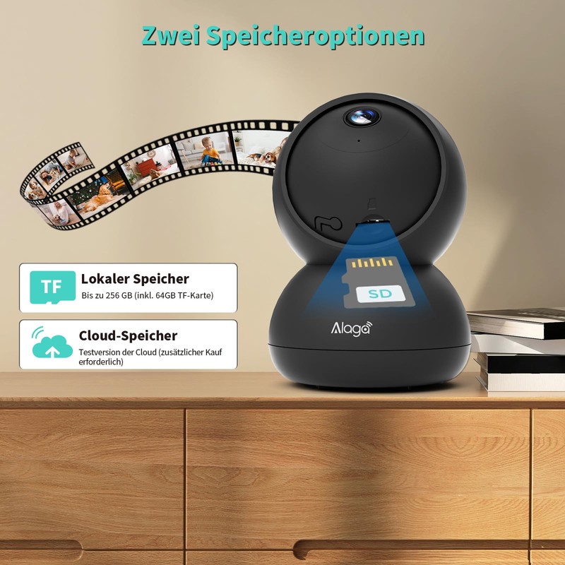 Alaga Security Indoor Cam 3K Indoor Surveillance Camera, WiFi, Swivelling,