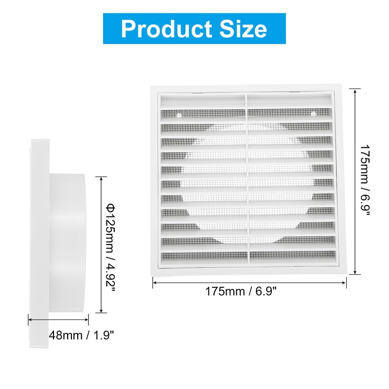 PATIKIL 5" Wall Vent, ABS Gable Vent Grille Louvered Square