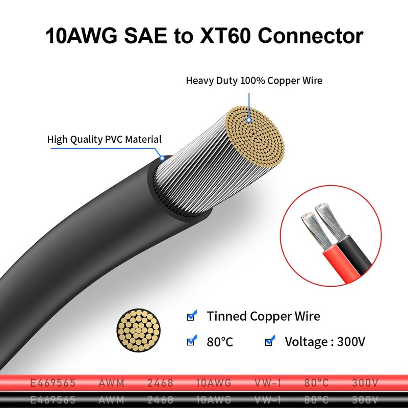 ELFCULB 10AWG XT60 to SAE Connector Extension Cable with SAE