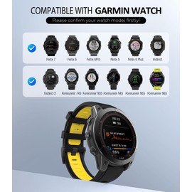 Astorgos 22mm Watch Strap Compatible with Garmin Fenix 7/7 Pro/6/6 Pro/5/5 Plus/Forerunner 965/955/945/Instinct Solar/Instinct 2, Quick Release Watch Strap Waterproof Sport Wristband, Black/Yellow