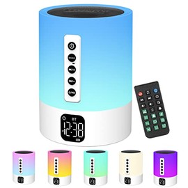 Biseoamz Night Light Bluetooth Speaker, White Noise Machine, Touch Bedside Lamp with Alarm Clock for Kids, Multi-Color Bedroom Table Lamp Xmas Gifts for her Gifts for Teenage Girls Boys Teens Women Boyfriend