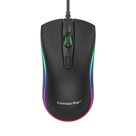 Combrite M42 USB Wired Optical Mouse With Comfort Rubber Scroll Wheel & RGB Colourful LED, Adjustable DPI, For PC And Laptops, Windows, Mac OS, Linux Plug And Play - Black (M42)