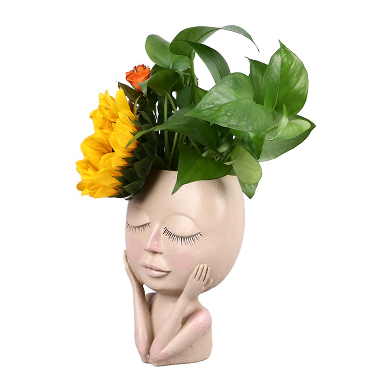 Unique Head Plant Pot with Drainage Hole Resin DIY Face