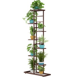 LINZINAR Plant Stand Indoor Outdoor Metal 8 Tier 9 Potted Multiple Flower Pot Holder Shelf Planter Display Shelving Unit for Patio Garden Corner Balcony Living Room