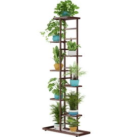 LINZINAR Plant Stand Indoor Outdoor Metal 8 Tier 9 Potted Multiple Flower Pot Holder Shelf Planter Display Shelving Unit for Patio Garden Corner Balcony Living Room