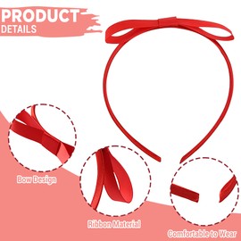 FATASH Red Satin Bow Headband, Snow White & Alice in Wonderland Inspired Hairband, Girl's Vintage Knot Matilda Accessory, Toddler Gift Hair Band