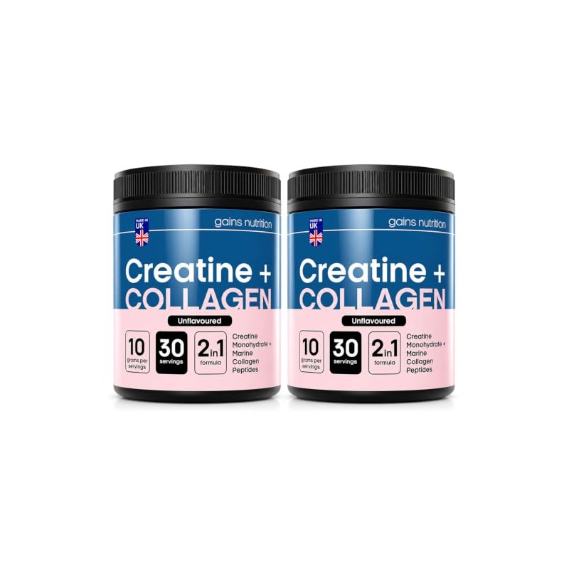 GN Creatine and Marine Collagen Powder, 2 Pack Bundle, Unflavoured,