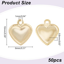 HOBBIESAY 50Pcs 18K Gold Plated Small Heart Charms 10mm Love Stainless Steel Pendants Tiny Heart Dangle Charms for DIY Bracelets Earring Necklace Jewelry Making,Hole:1mm