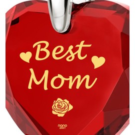 Best Mom Necklace Mothers Day Gift for Mom from Husband - Red Heart Pendant Inscribed in Pure Gold on Cubic Zirconia New Mom Birthday Present,18" 925 Sterling Silver Chain
