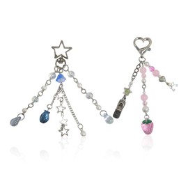 2 pieces of women's key chains, cute keychain, Y2K keychain, fashionable keychain, bag hanging decoration., White, Unit size, Modern