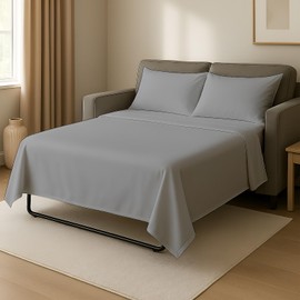 Cottingon 4 PC's Sleeper Sofa Queen Sheets, 100% Brushed Microfiber Couch Sheets, Easily Fits Upto 6" Deep Pull Out Bed Matrress 60" X 74", Light Grey