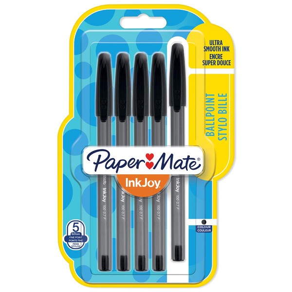 Paper Mate InkJoy 100ST Ballpoint Pens | Fine Point (0.7mm) | Black | 5 Count
