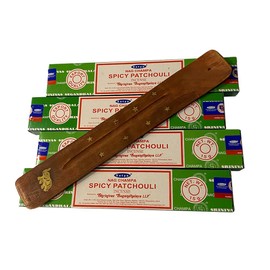 VIE Satya Incense Sticks, 4 Packs x 15g, with Incense Holder, Spicy Patchouli