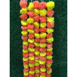 Artificial Flower Marigold Flower Garland 5 String Party Genda phool mala 5 Feet Long Each String for Home Decoration Diwali Dark Orange & Yellow
