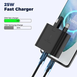 KP TECHNOLOGY 25W Fast Charger for Honor X6c / 400 - Pro - Lite / 200 - Smart - Pro - Lite / 90 Smart - Lite / 70 - Lite / 50 / X6b X7b / X8a X7a X6a / X6 X7 X8 / Pad 10 / Pad X9a / 9/8 (BLACK)