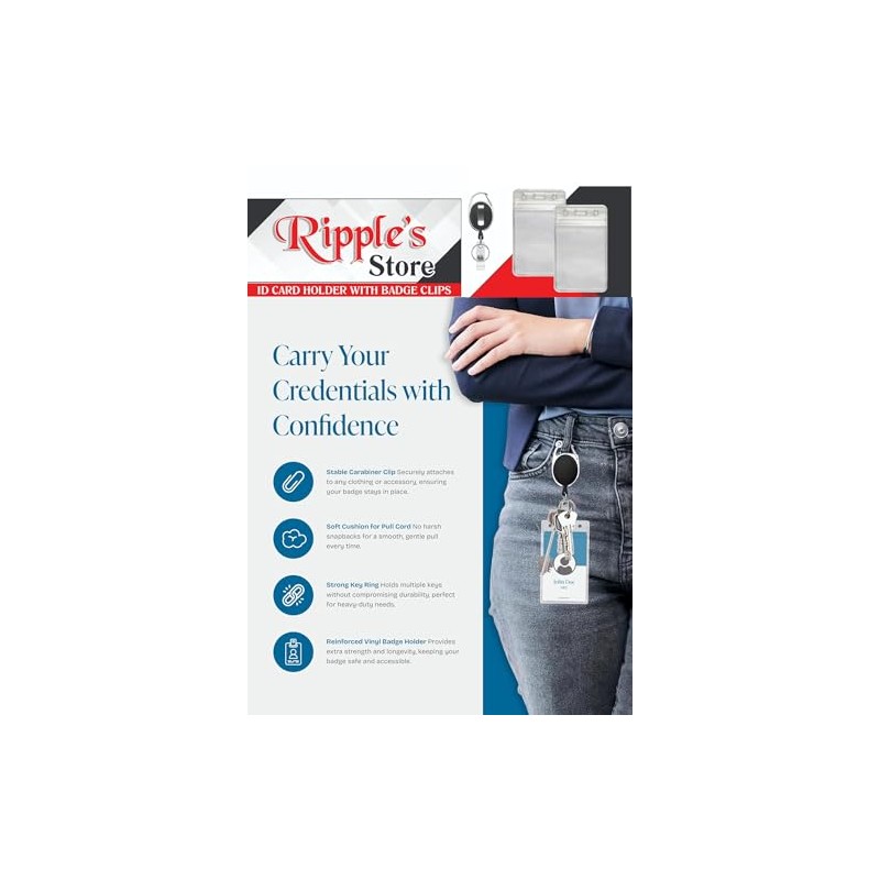 Retractable Badge Holder with ID Card Holder, Clear Vertical Badge