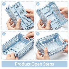 TORASO 4 Pack Mini [15cm L x 10cm W x 5.7cm H] Plastic Baskets for Shelf Storage Organizing, Durable and Reliable Folding Storage Crate, Ideal for Home Kitchen Classroom (S,4pcs).CA