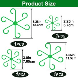 BEIQIYA 4pcs Climbing Houseplant Stem Supports, Reusable Plastic Plant Growth Stakes with 4 Sizes, Adjustable Flower Holders for Indoor Outdoor Gardens- Green