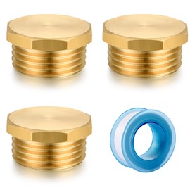 YELUN 3/4" GHT Male Brass Pipe Plug Outer Garden Hose Male Threaded End Cap Plug Garden Irrigation Pipe Fittings Water Tubing Stopper （3 PCS）