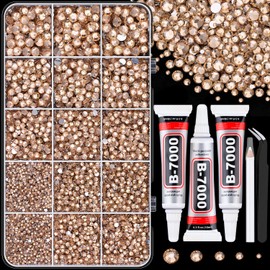 TINKRSTUFF 16000Pcs Resin Rhinestones with Tweezers for Crafting, Champagne 2-6mm Mixed Sizes Bedazzling Crystal with 3Pcs 10ml B7000 Jewelry Glue for DIY Crafts Clothing Tumblers Shoes Fabric Nail Art