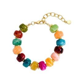 YueYueLoove Chunky Beaded Bracelets for Women Boho Multicolor Resin Beads Bracelet Adjustable Statement Bracelet Summer Holiday Beach Jewelry (Colorful A)