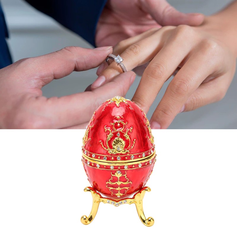 Egg Style Jewelry Trinket Box Zinc Alloy Hand Painted Enameled