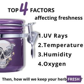 Mushroom Skull Stash Jar Half Oz (250ml), Odor Smell Proof Jar Airtight Container Keep Herbs Fresh Storage, Mushroom Skull Bowl Bottle Holder - Goth Skull Decor Gothic Mushroom Skull Gifts - Purple