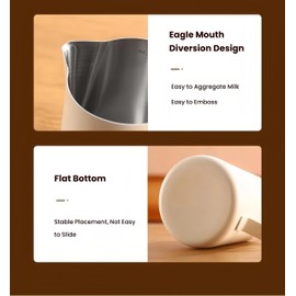 Milk Frothing Pitcher,(350ml/12oz) Steaming Pitchers,Stainless Steel Milk Cup,Cappuccino Latte Art Coffee,Barista Steam Pitchers,Temperament White