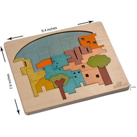 EKOPLAY’s Multi Layered Wooden Puzzles for Kids, 23 Piece Jigsaw Puzzle for School Kids, Learning Educational Toys Gifts for Boys Girls. Construction Puzzles Sets, City Construction.
