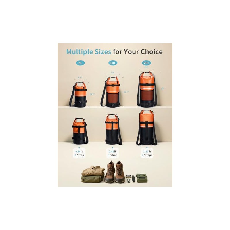 ECOHUB Bolsa Seca Impermeable para Hombres y Mujeres, 5L/10L/20L, Ligera,
