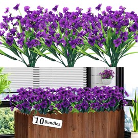 Fodofodo 10PCS Artificial Flowers Outdoor,Fake Flowers,Faux Flowers,Faux Artificial Plants Shrubs Bulk,Artificial Plants for Home Garden Wedding Farmhouse Porch Window Decoration (Purple)