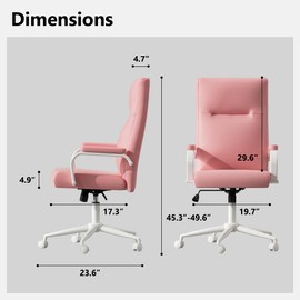 Genpo Pink Office Chair, High Back Leather Executive Office Desk Chairs with Wheels Arms and Back Support, Comfortable Adjustable Home Office Chair for Girls and Women