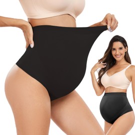 Hailycoco Seamless Maternity Thongs for Women, Maternity Shapewear Over Belly, High Waist Underwear Panties for Pregnancy with Belly Support, S