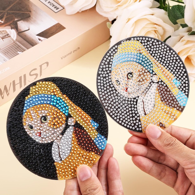 Whimsical Cat Masterpieces Diamond Art Painting Coasters Kits for Adult,