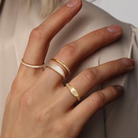 Chriscoco Set of 4 Gold Rings Women 14 Carat Gold-Plated Rings Set Ring Gold Women's Thumb Ring Engagement Ring Women's Gold Finger Ring Rings Gold Waterproof - with Jewellery Box, Copper, No Gemstone