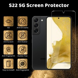 S22 Screen protector [2Pack] [9H Hardness] [Compatible Fingerprint] [Anti-Bubble] 3D Curved HD Clear Glass Film for S22 Screen Protector