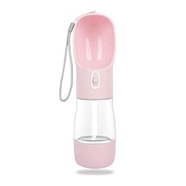 Botella de Agua para Perro portátil con Compartimento para Agua de 258 ml y Comida de 200 ml, a Prueba de Fugas, útil para Viajes (Rosa)