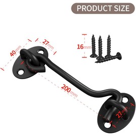 TOPYWMSP Hook and Eye Latch 1pcs 8 Inch Black Stainless Steel Cabin Hook for Door,Gate,Window(200mm)