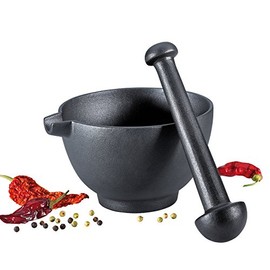 Zassenhaus Cast Iron XL Mortar and Pestle, Grinder for Spices and Seeds with Pour Spout