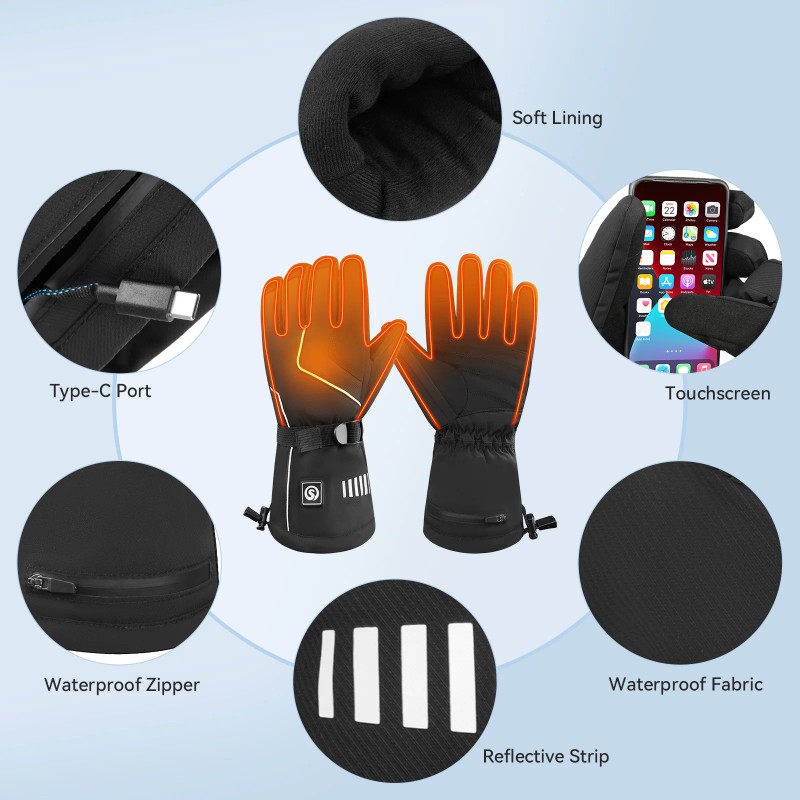 Cold Weather Winter Electric Glove Finger Heating Adjustable Temperature Touchscreen