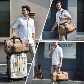 Dimayar Canvas Duffle Bag for Travel,Expandable Carry on Bag,Overnight Weekend Gym Bag Duffel Bag Mens Travel Bag (Coffee + toiletry bag)