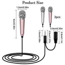 Pack of 2 Mini Karaoke Microphone, Small Karaoke Microphone for Phone with 3.5 mm Universal Cable, Wired Microphone Made of Metal, Portable Vocal Microphone, Condenser Microphone for Laptop Notebook