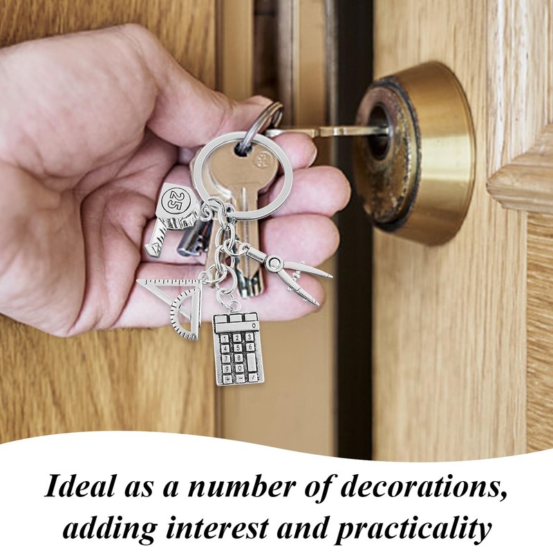 2 Pieces of Ruler Compass Keychain, Teaching Theme Pendant, Graduation